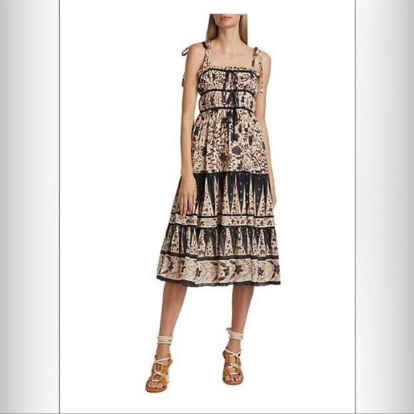 ULLA JOHNSON Indah Tie-Shoulder Printed Midi Dress NWT Sz 8 - Picture 4 of 10